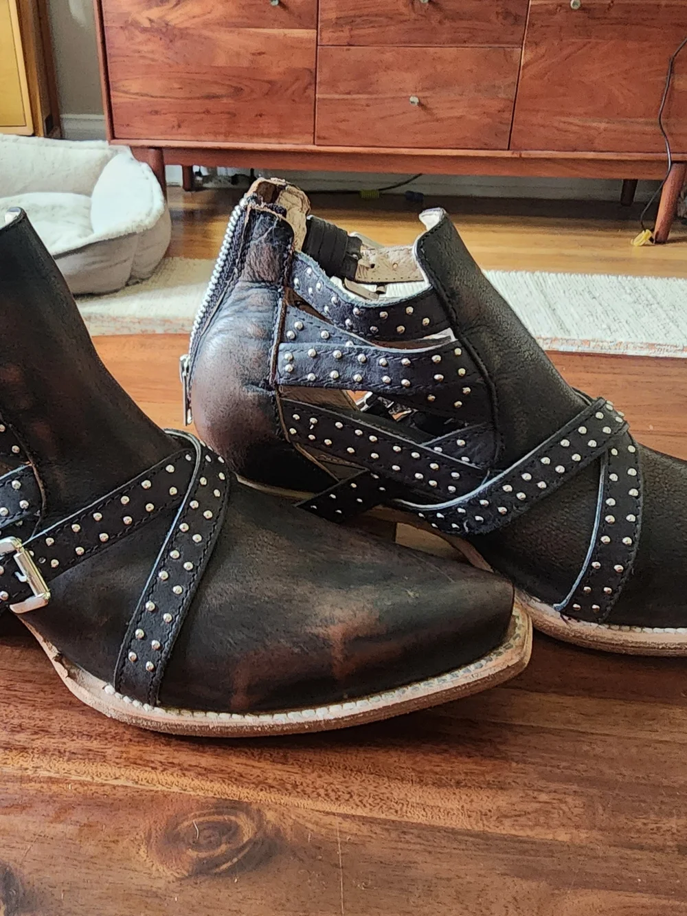 freebird Wasp Distressed Brown/black Studded Leather Ankle Booties